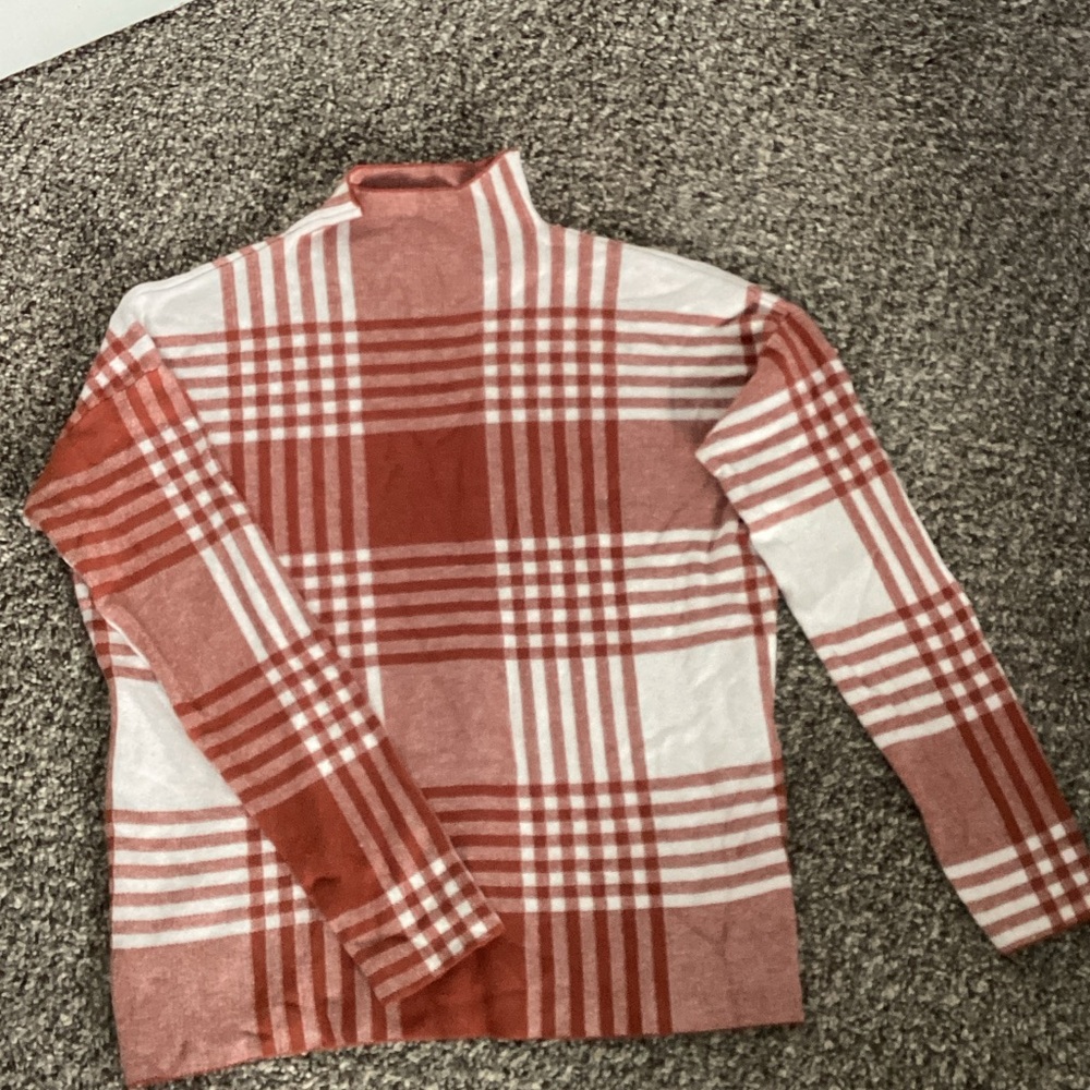 Burnt Orange and White Plaid Turtleneck Sweater